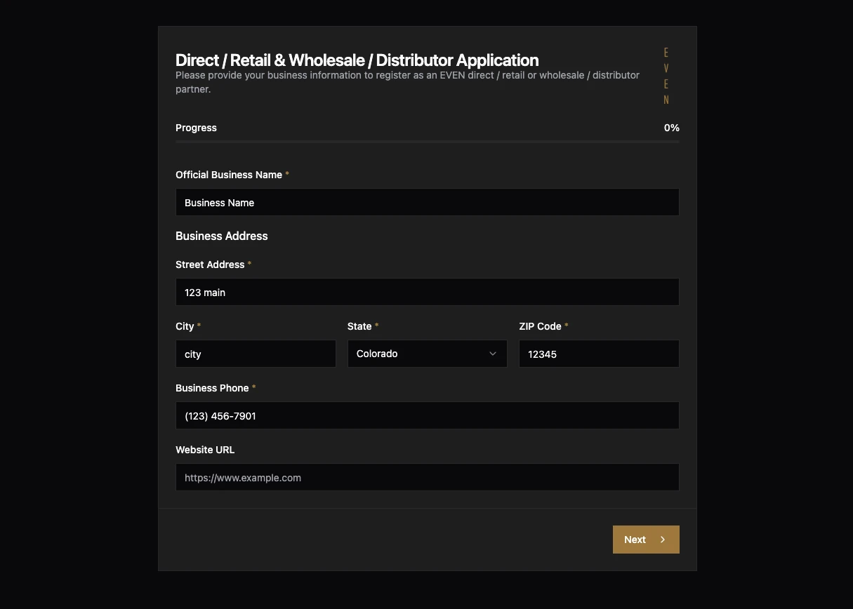 Screenshot of EVEN Form