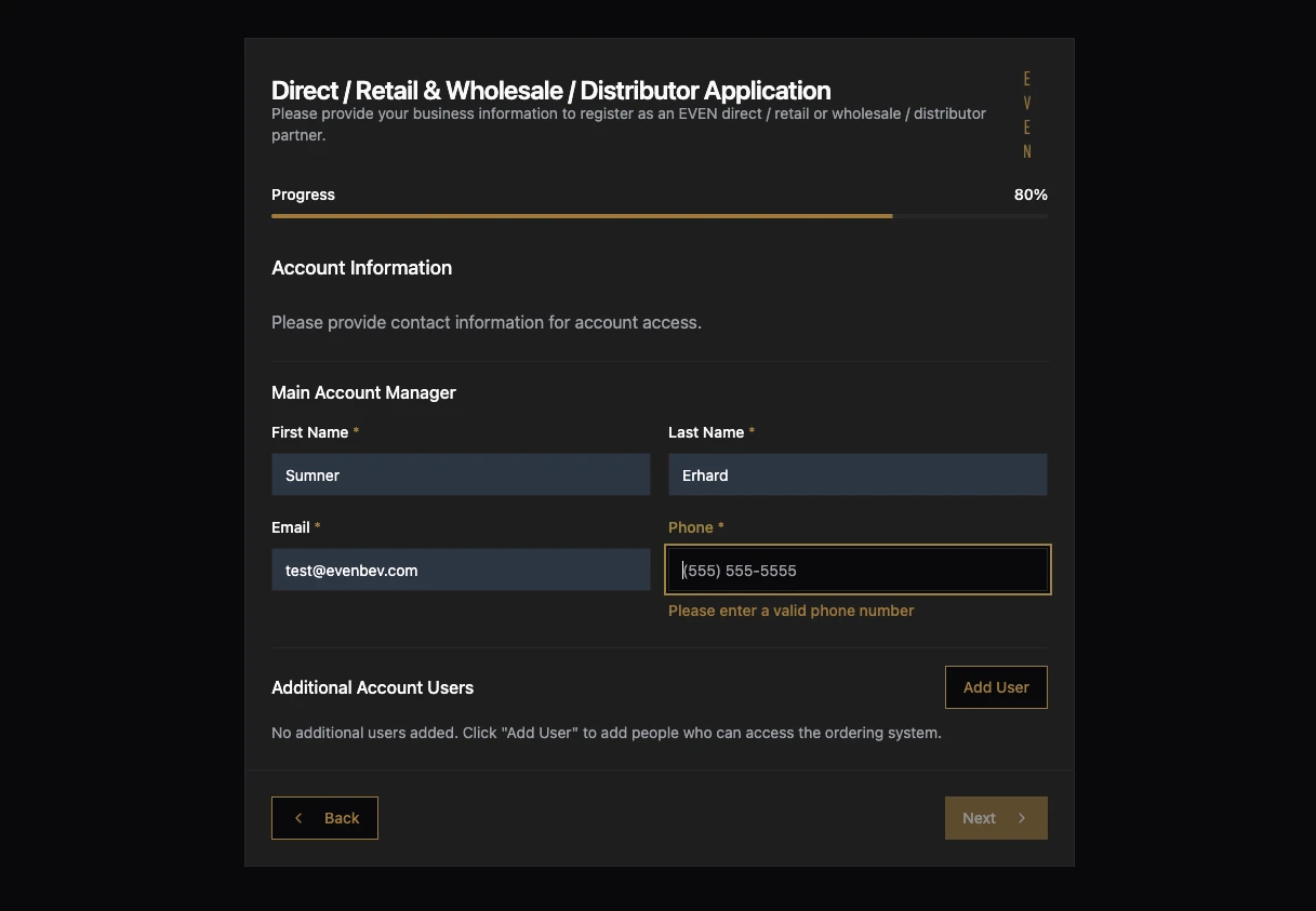 Screenshot of EVEN Form