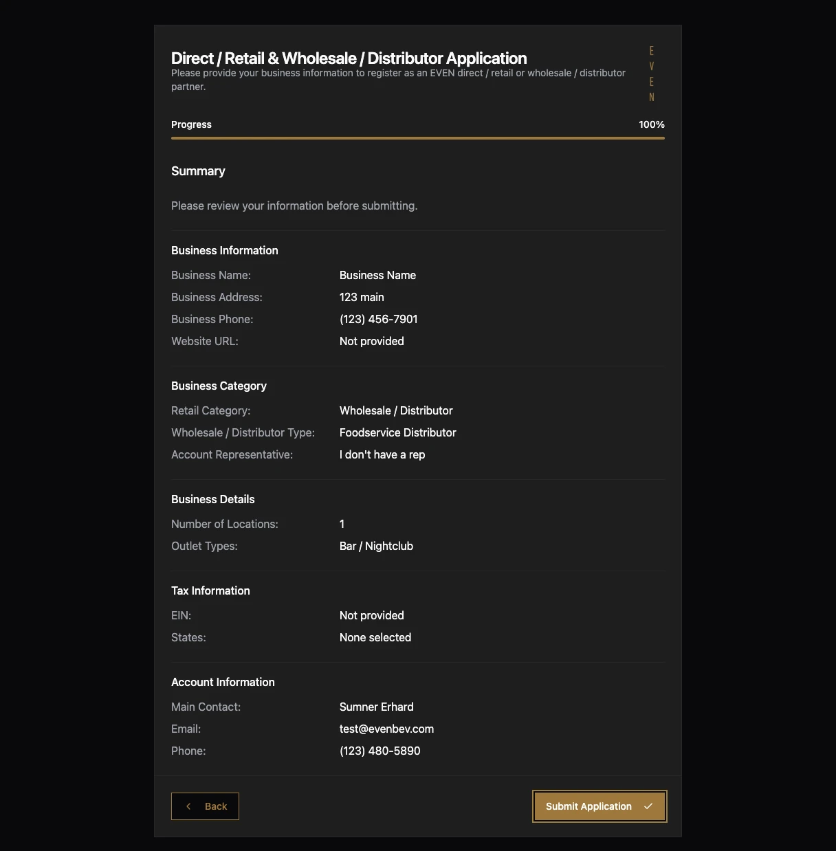 Screenshot of EVEN Form