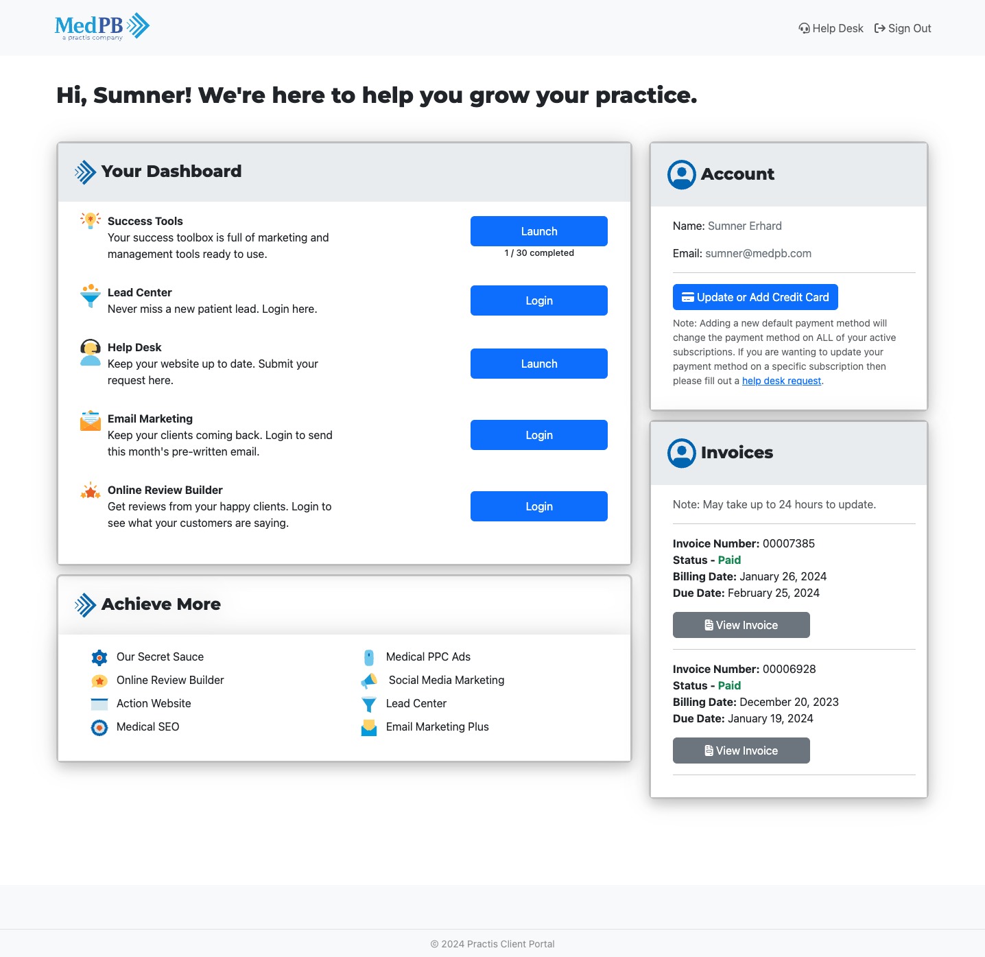 Screenshot of MedPB Client Portal