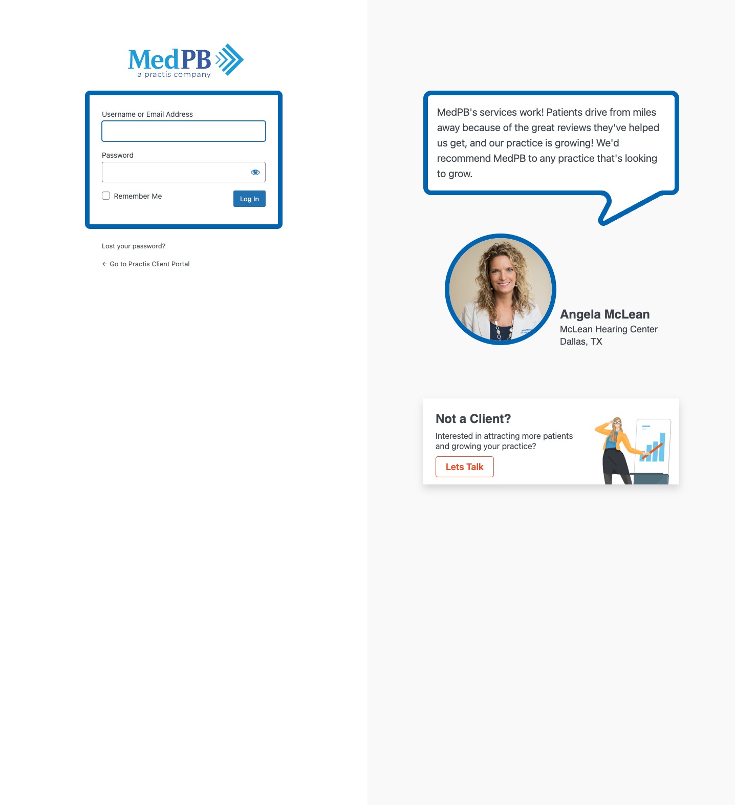 Screenshot of MedPB Client Portal